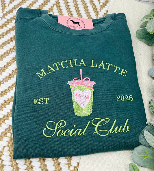 MATCHA LATTE SOCIAL CLUB Custom Embroidered T-shirt or Sweatshirt