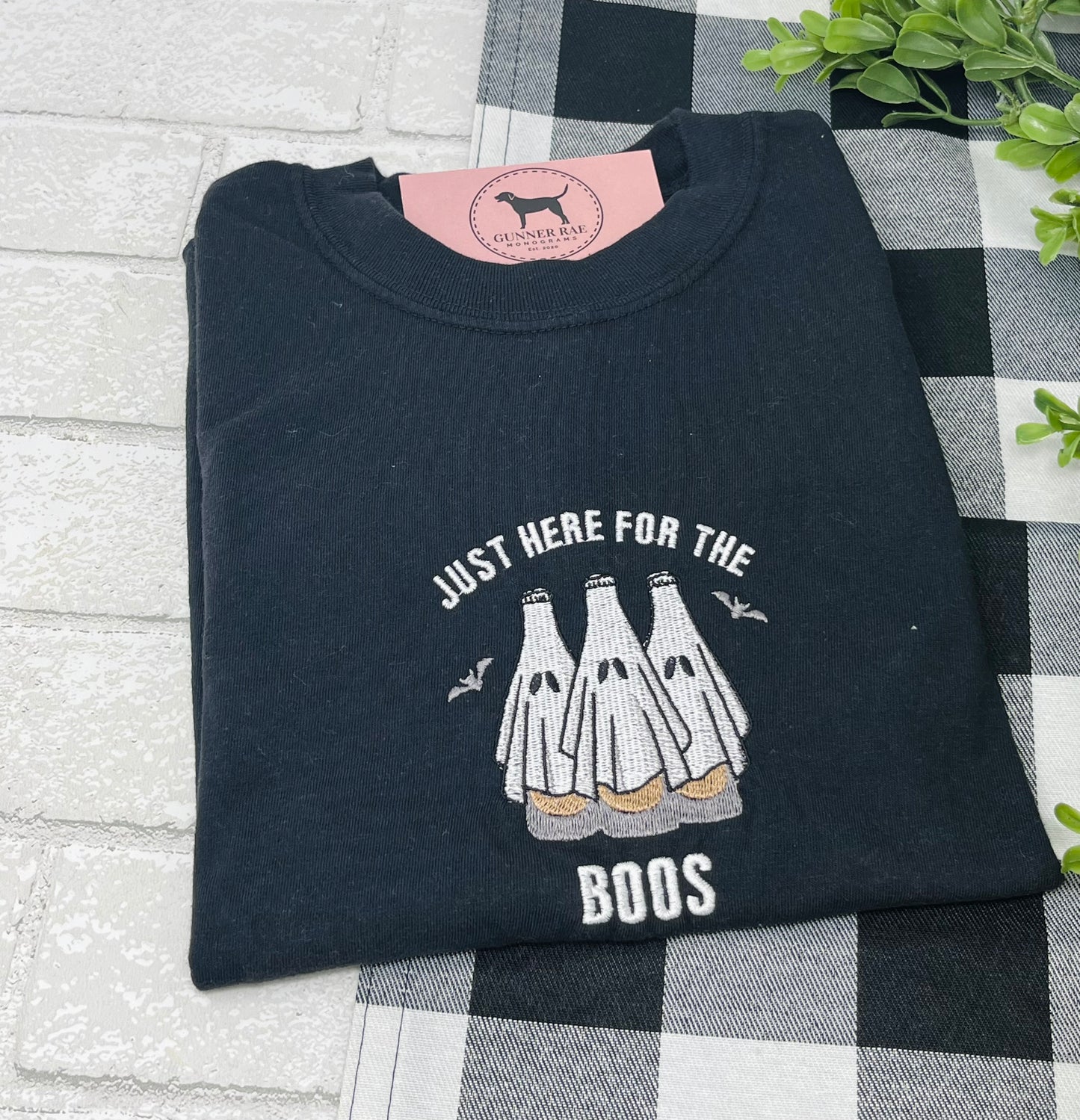 HERE FOR THE BOOS GHOST Embroidered T-shirt or Sweatshirt