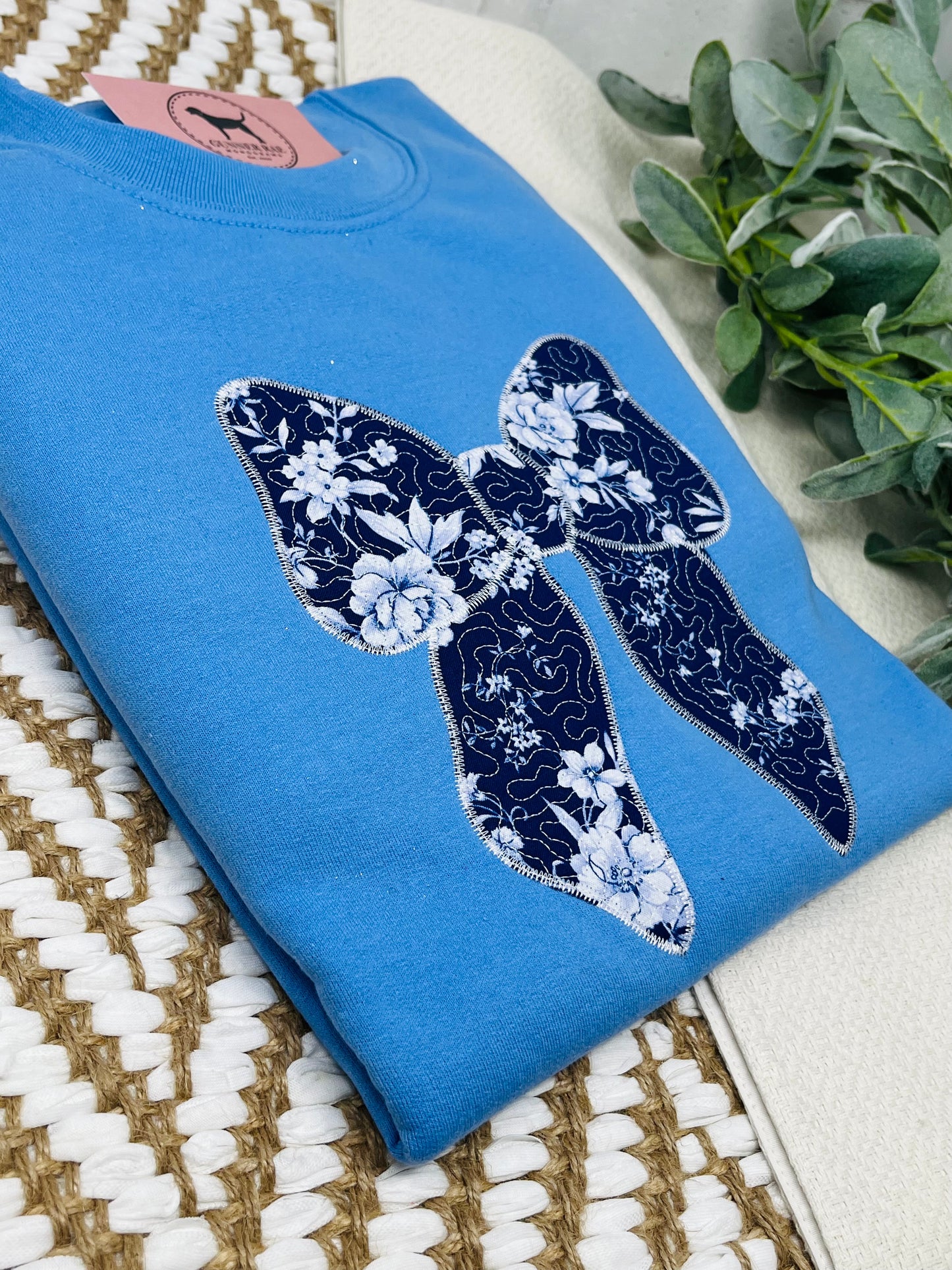 QUILTED BOW Applique Embroidered T-shirt or Sweatshirt