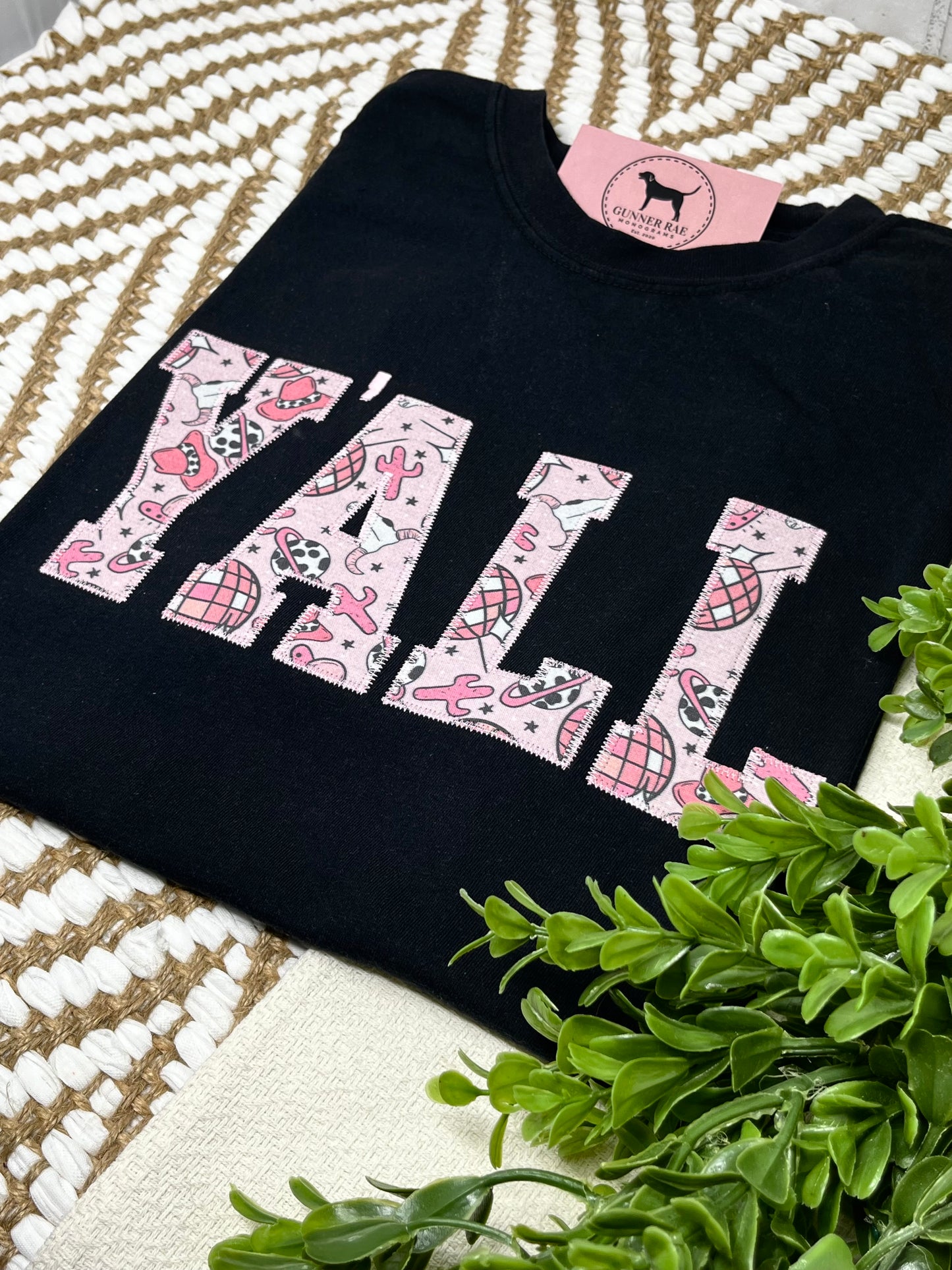 Y'ALL Applique Embroidered T-shirt or Sweatshirt (PINK & BLACK)