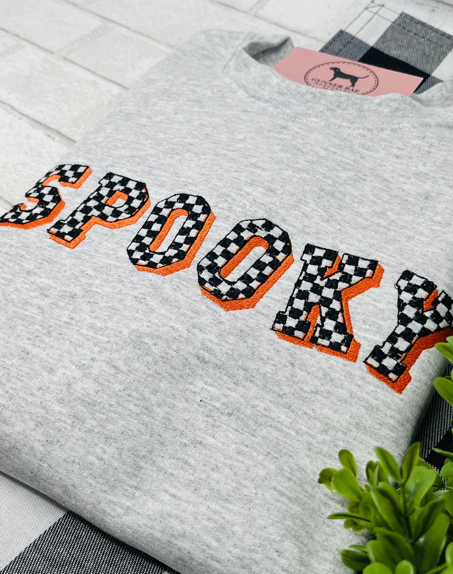 SPOOKY CHECKER Embroidered T-shirt or Sweatshirt