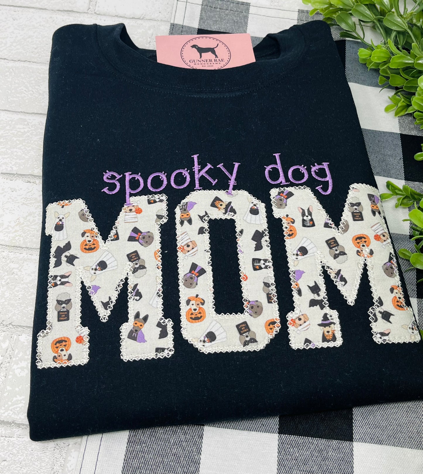 SPOOKY DOG MOM Applique Embroidered T-shirt or Sweatshirt