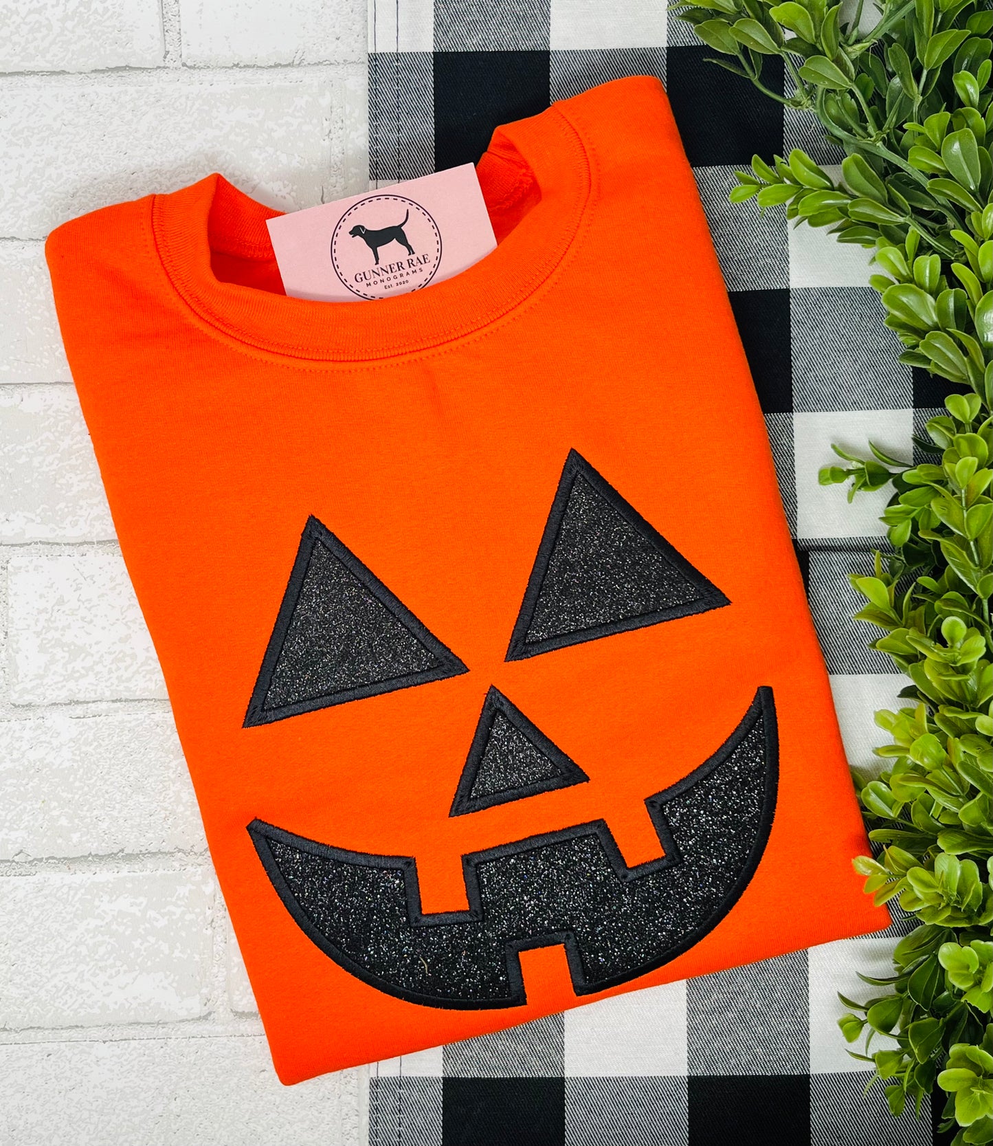 GLITTER JACK-O-LANTERN FACE Applique Embroidered T-shirt or Sweatshirt