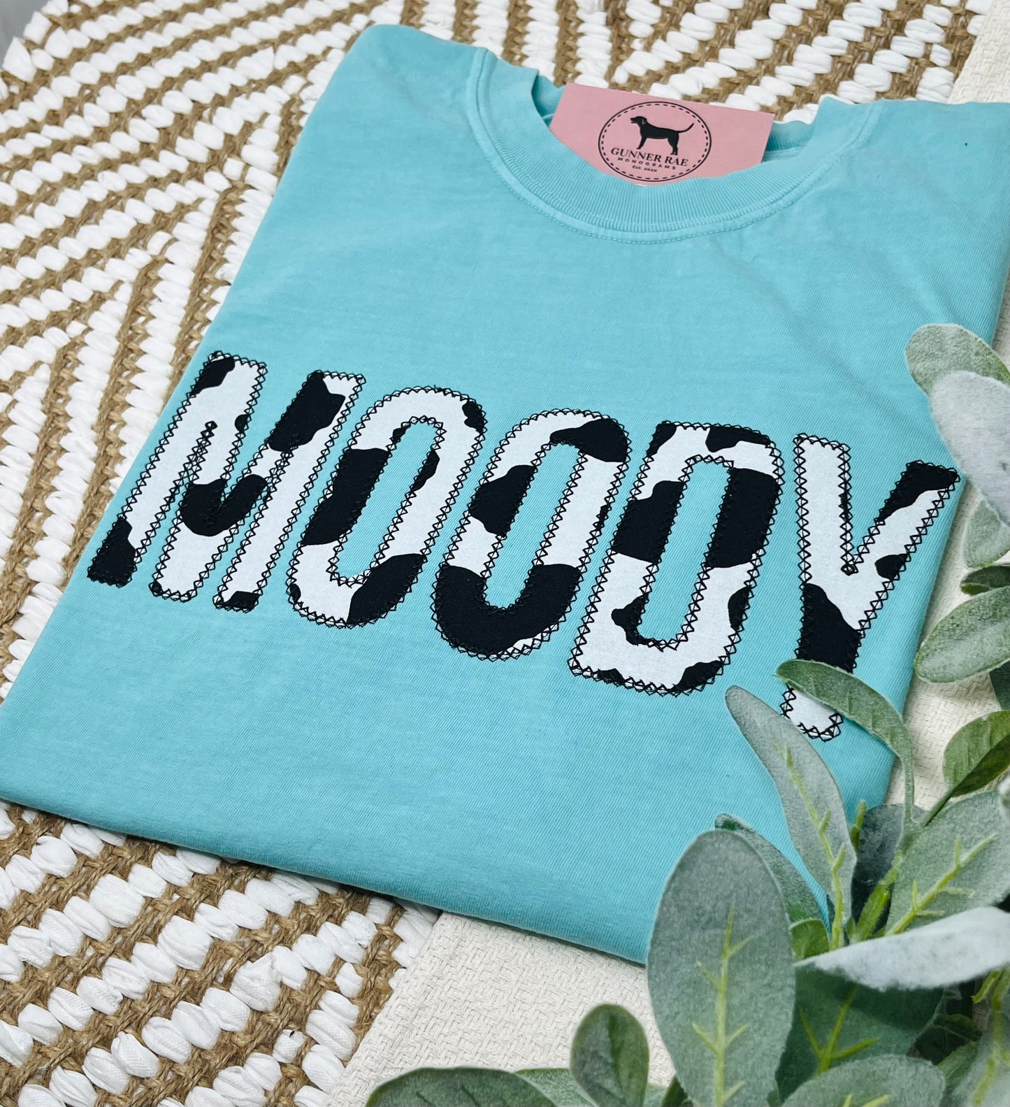 MOODY BLACK COWPRINT Applique Embroidered T-shirt or Sweatshirt