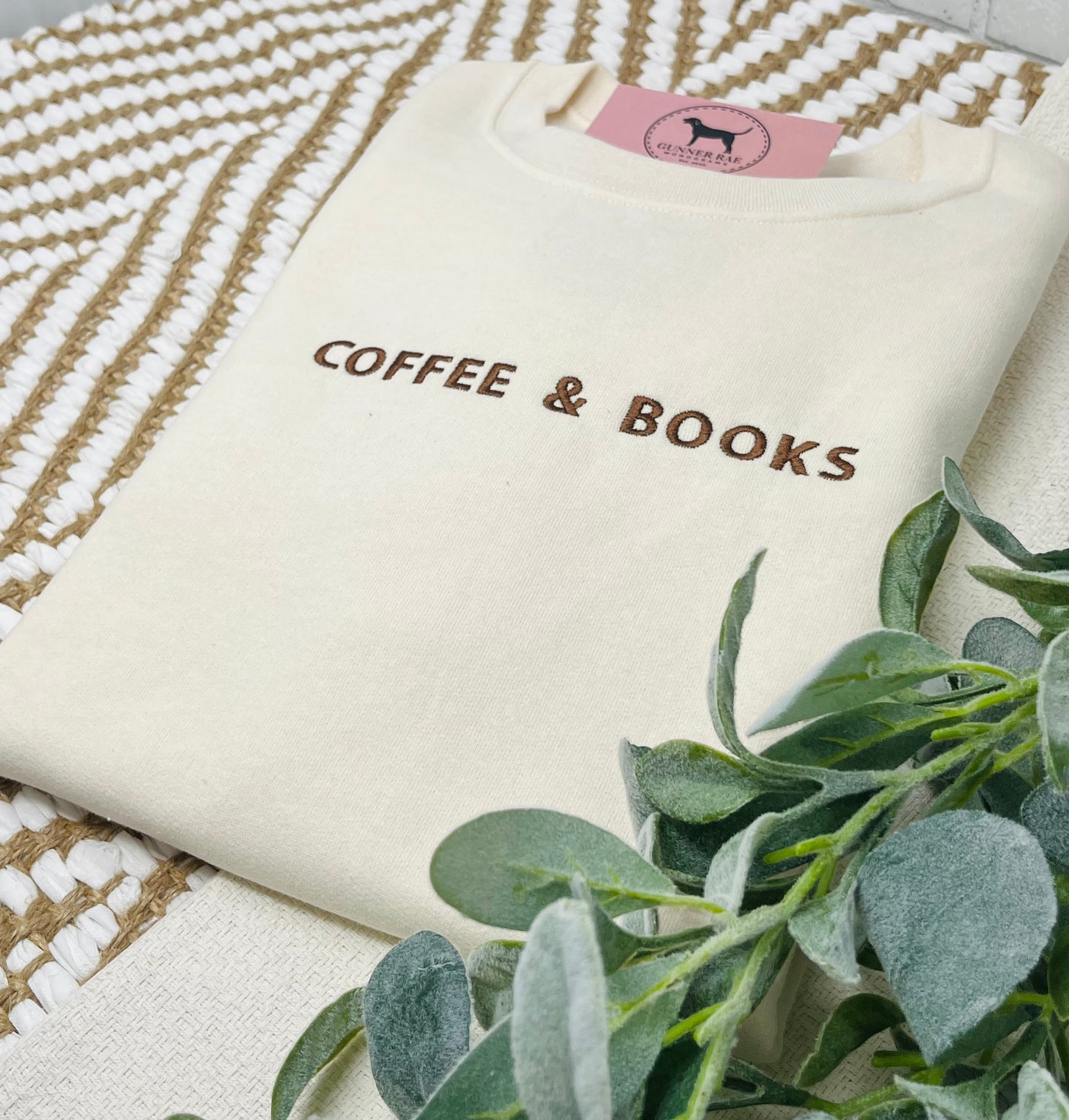 COFFEE & BOOKS Custom Embroidered T-shirt or Sweatshirt