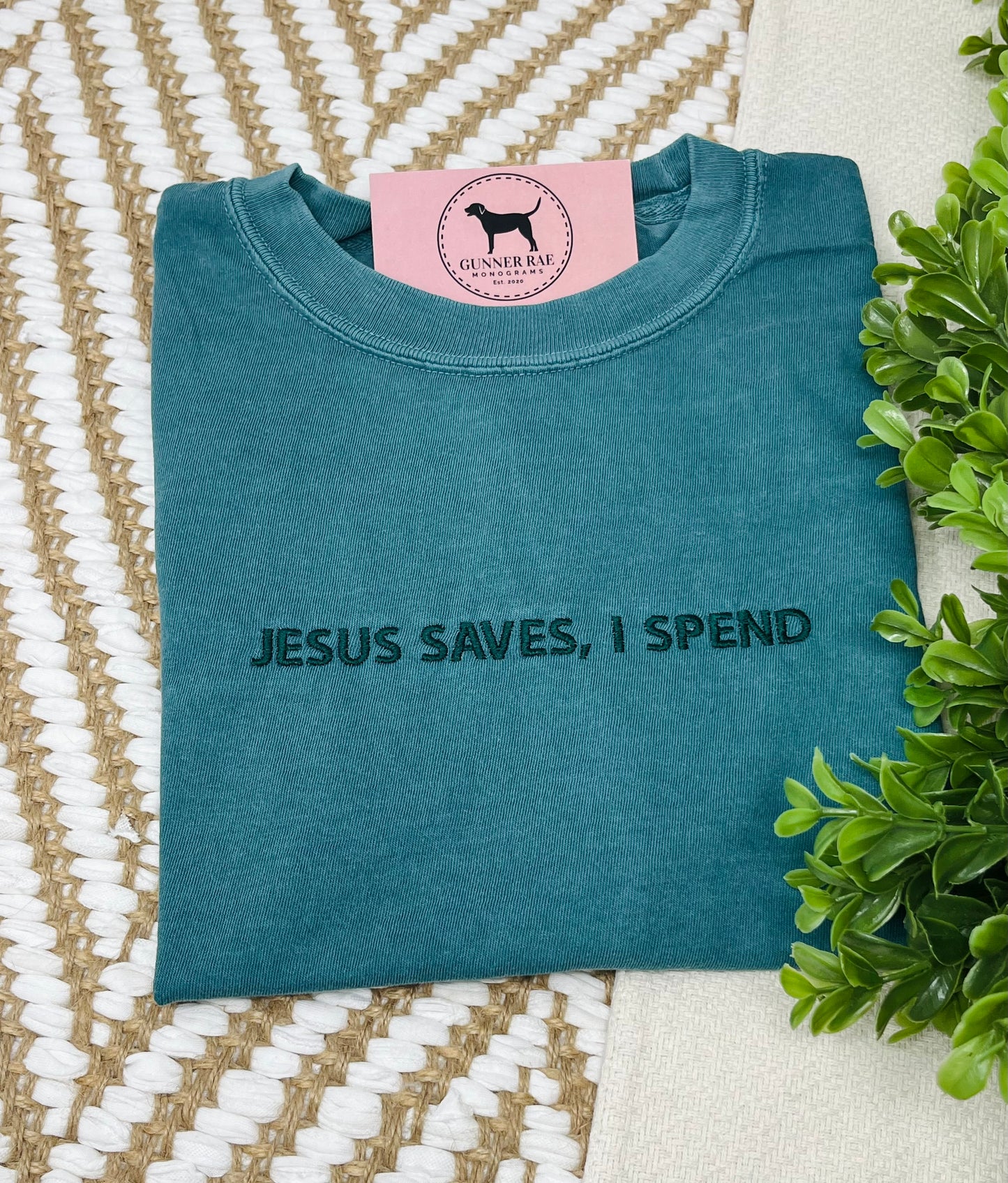 JESUS SAVES, I SPEND Custom Embroidered T-shirt or Sweatshirt