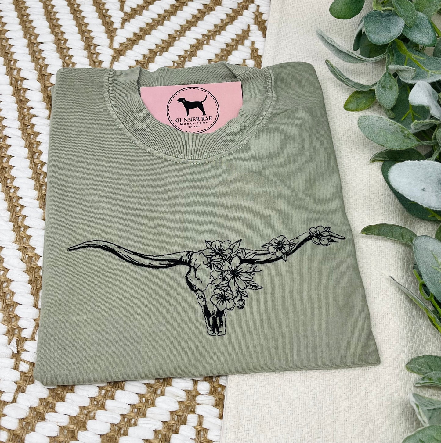FLORAL LONGHORN Embroidered T-shirt or Sweatshirt