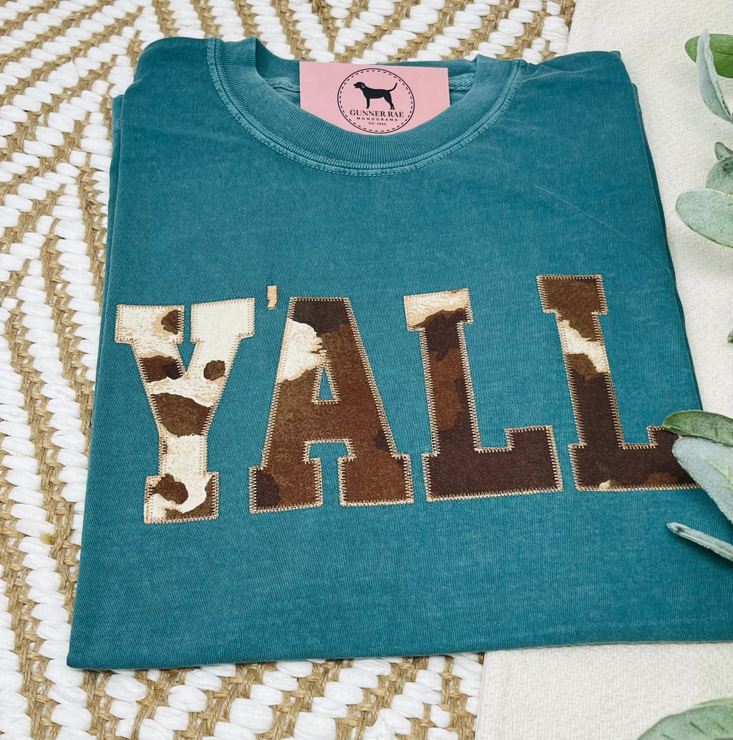 Y'ALL Applique Embroidered T-shirt or Sweatshirt (COWHIDE)