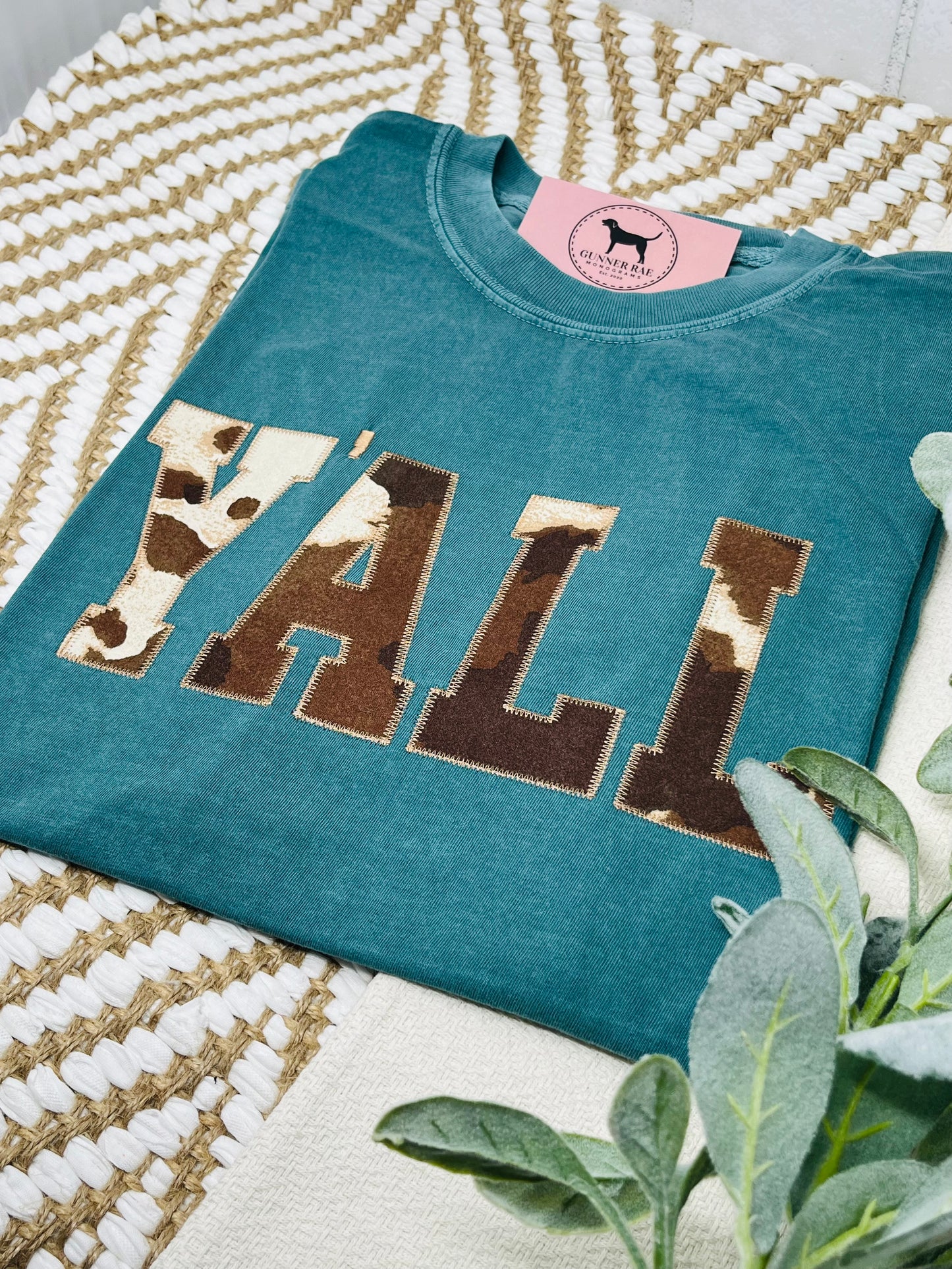 Y'ALL Applique Embroidered T-shirt or Sweatshirt (COWHIDE)