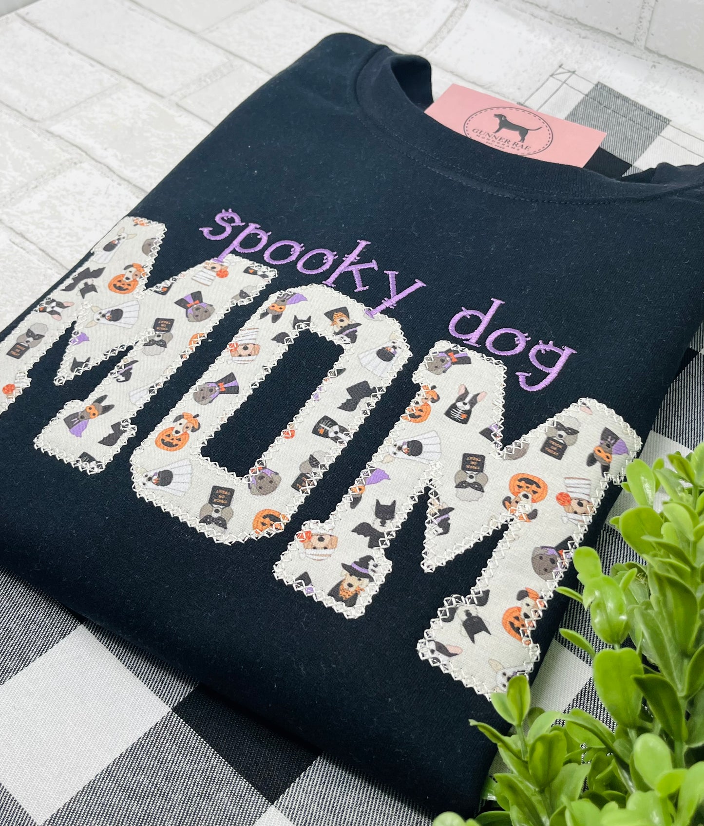 SPOOKY DOG MOM Applique Embroidered T-shirt or Sweatshirt