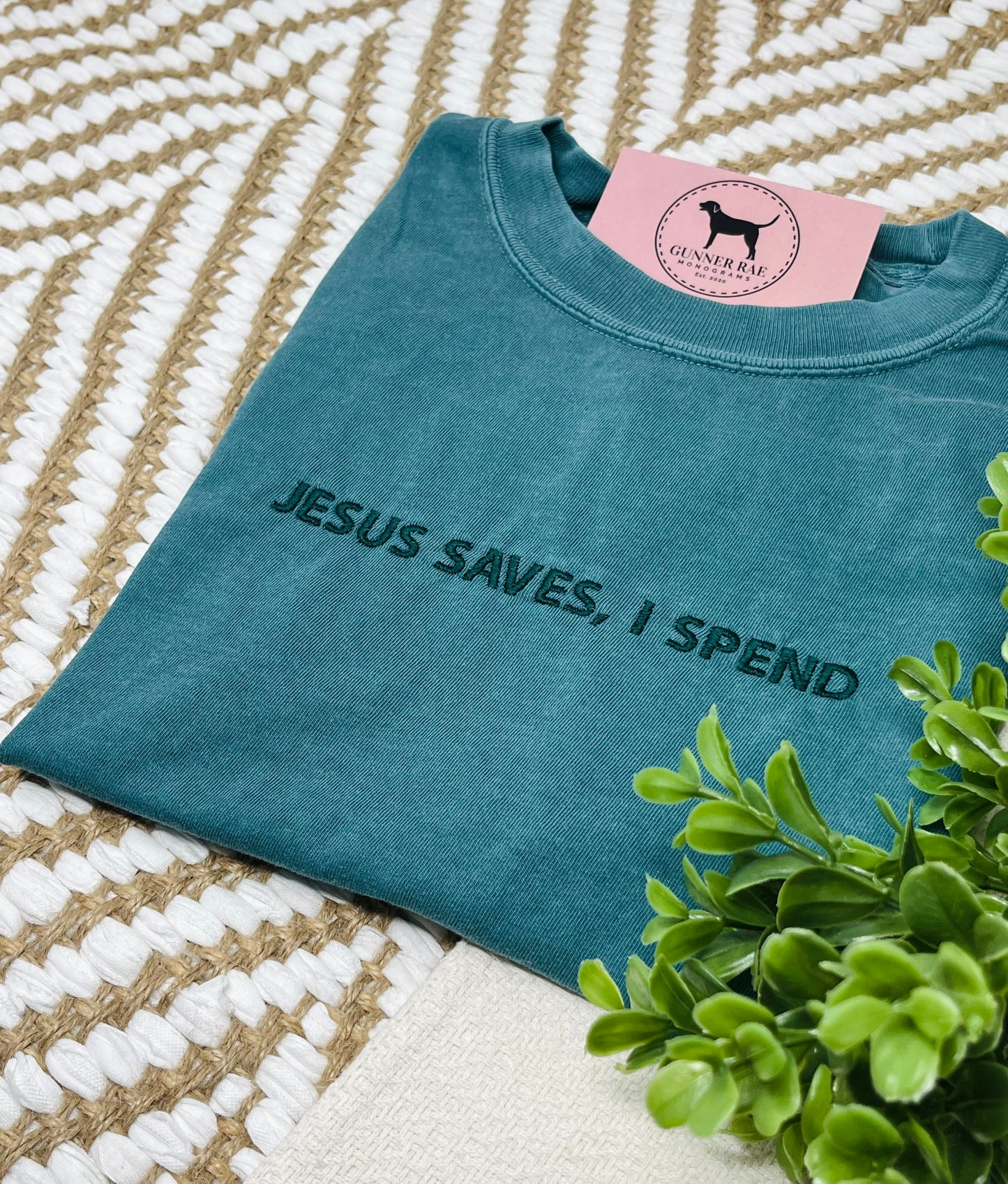 JESUS SAVES, I SPEND Custom Embroidered T-shirt or Sweatshirt