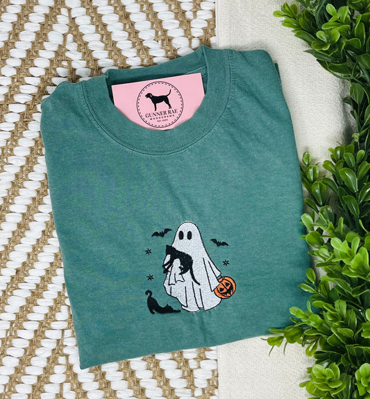 GHOST WITH CATS Embroidered T-shirt or Sweatshirt