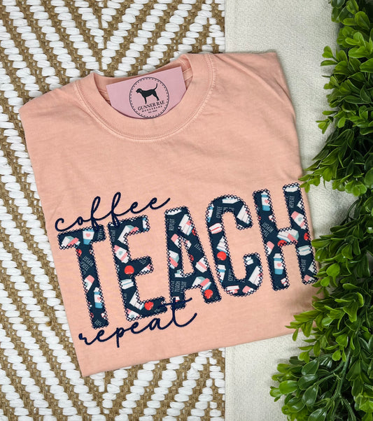 COFFEE TEACH REPEAT Applique T-shirt or Sweatshirt