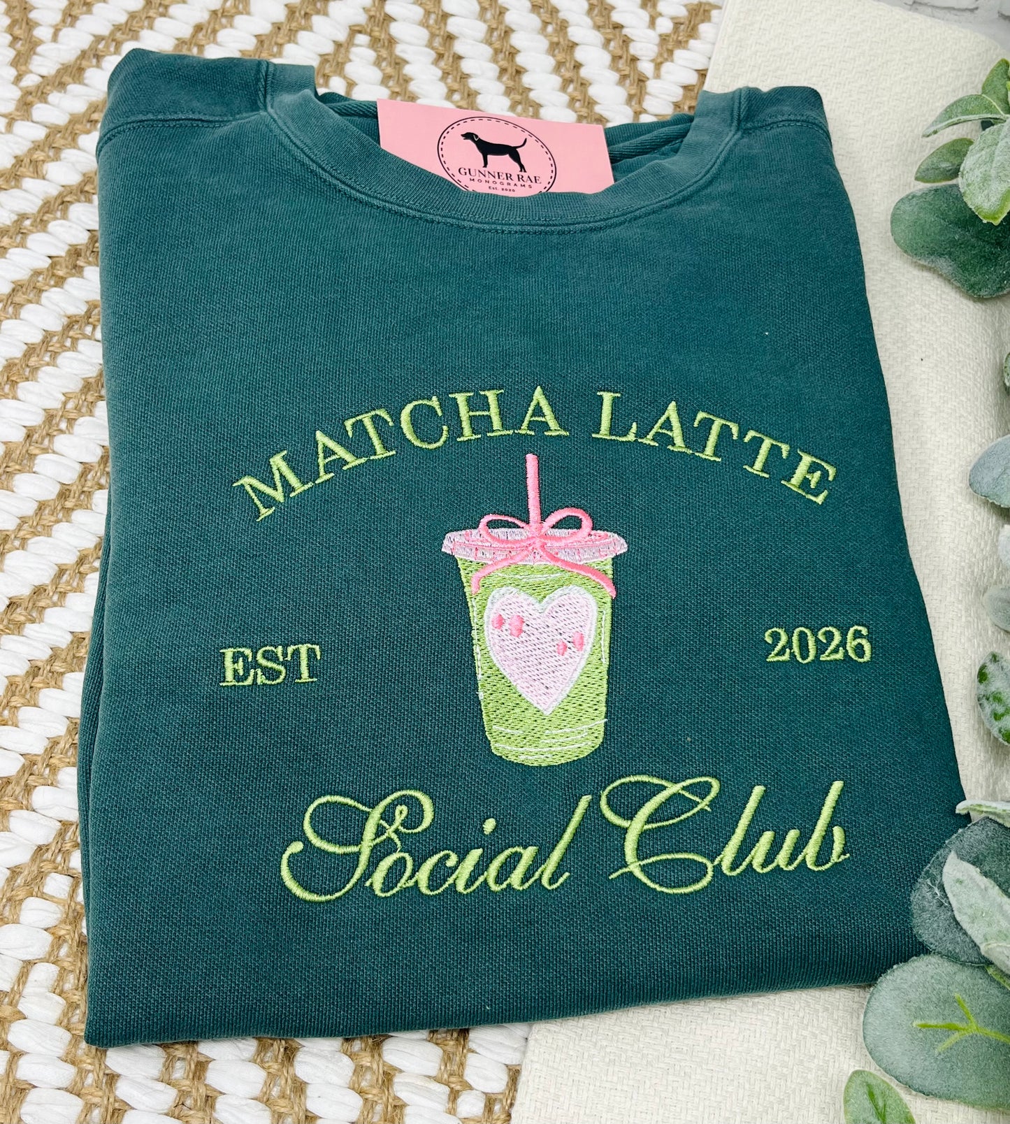 MATCHA LATTE SOCIAL CLUB Custom Embroidered T-shirt or Sweatshirt
