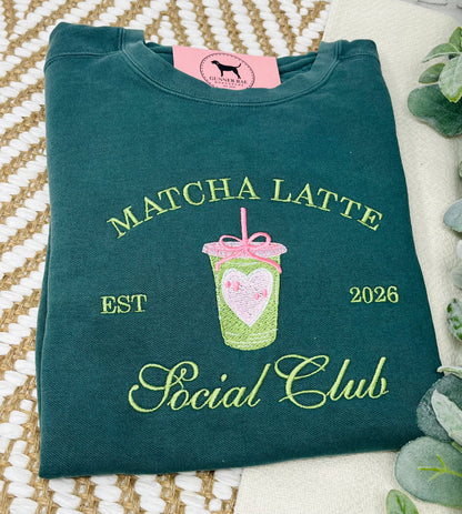 MATCHA LATTE SOCIAL CLUB Custom Embroidered T-shirt or Sweatshirt