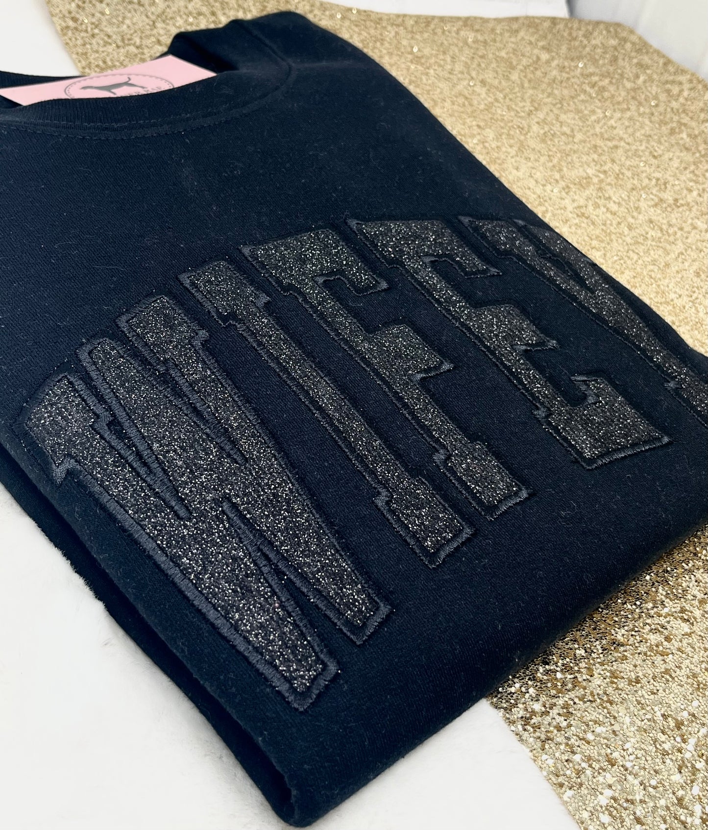 WIFEY BLACK GLITTER Custom Applique Embroidered T-shirt or Sweatshirt
