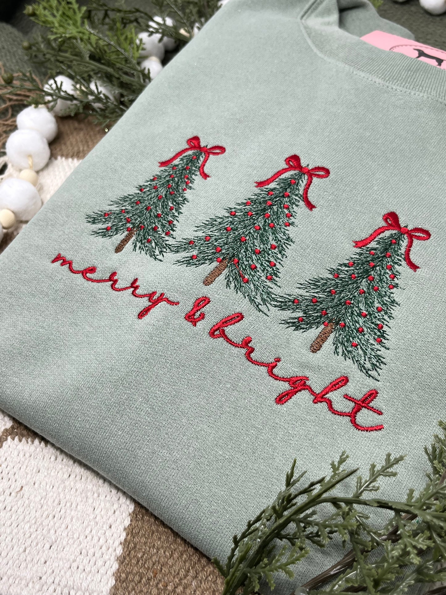 MERRY & BRIGHT TREE TRIO Embroidered T-shirt or Sweatshirt