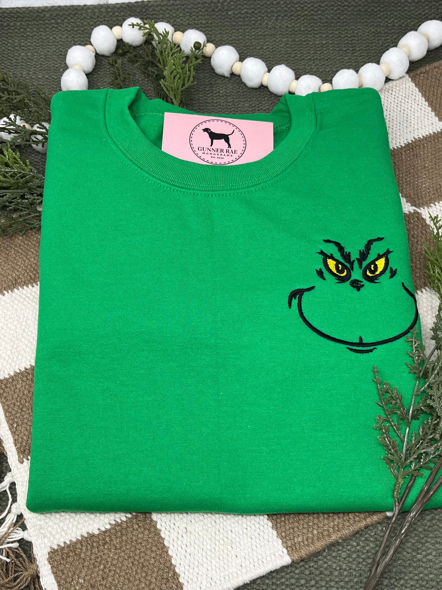 GREEN CHRISTMAS MONSTER Embroidered T-shirt or Sweatshirt