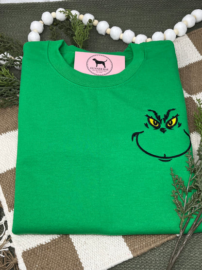 GREEN CHRISTMAS MONSTER Embroidered T-shirt or Sweatshirt