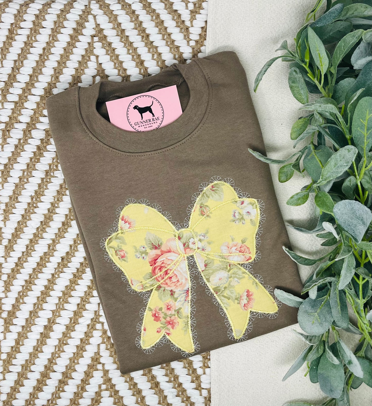 LACE BOW APPLIQUE Custom Embroidered T-shirt or Sweatshirt