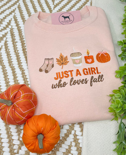 JUST A GIRL WHO LOVES FALL Embroidered T-shirt or Sweatshirt