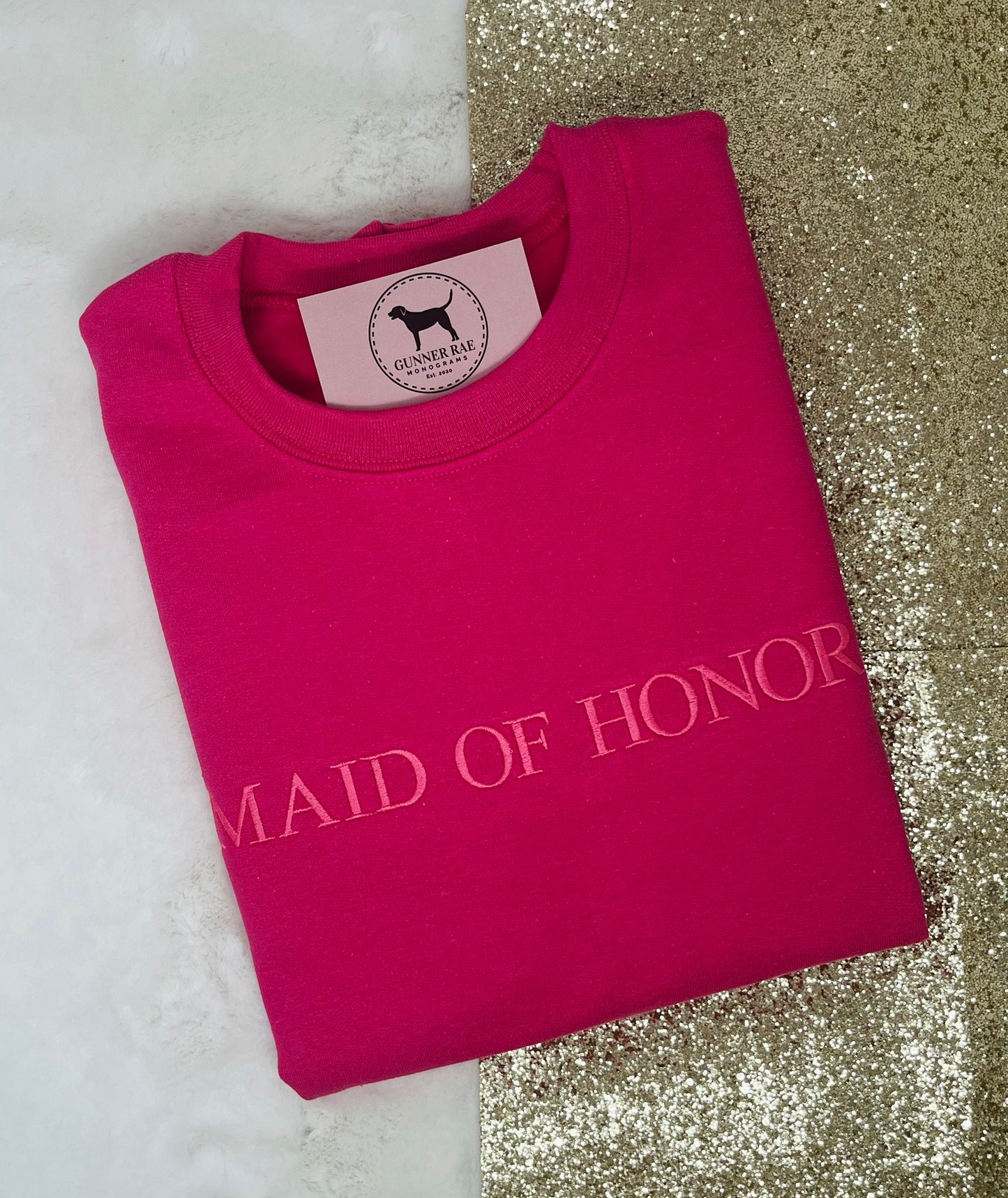MAID OF HONOR Custom Embroidered T-shirt or Sweatshirt TNR FONT