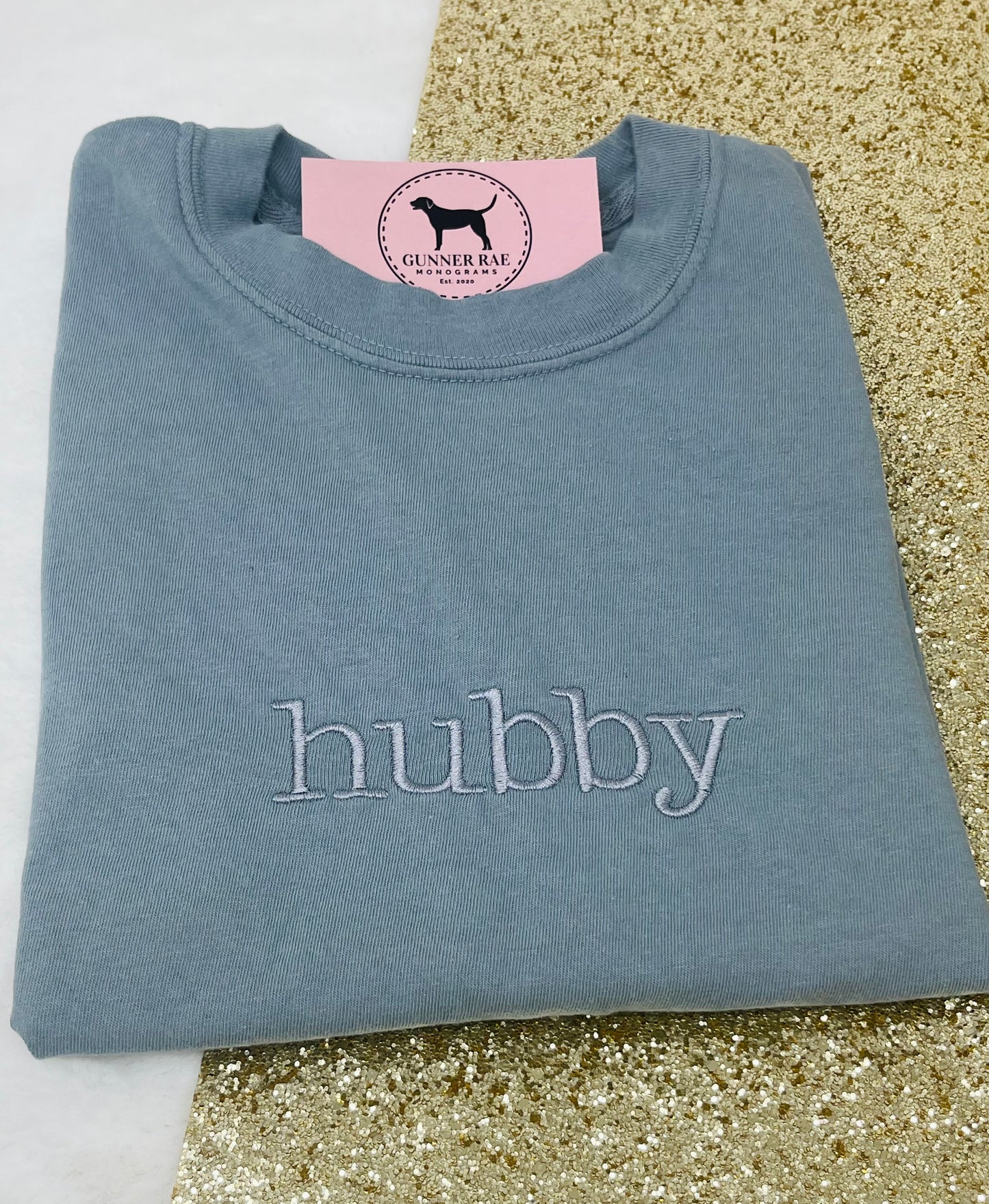 HUBBY Custom Embroidered T-shirt or Sweatshirt TYPEWRITER FONT