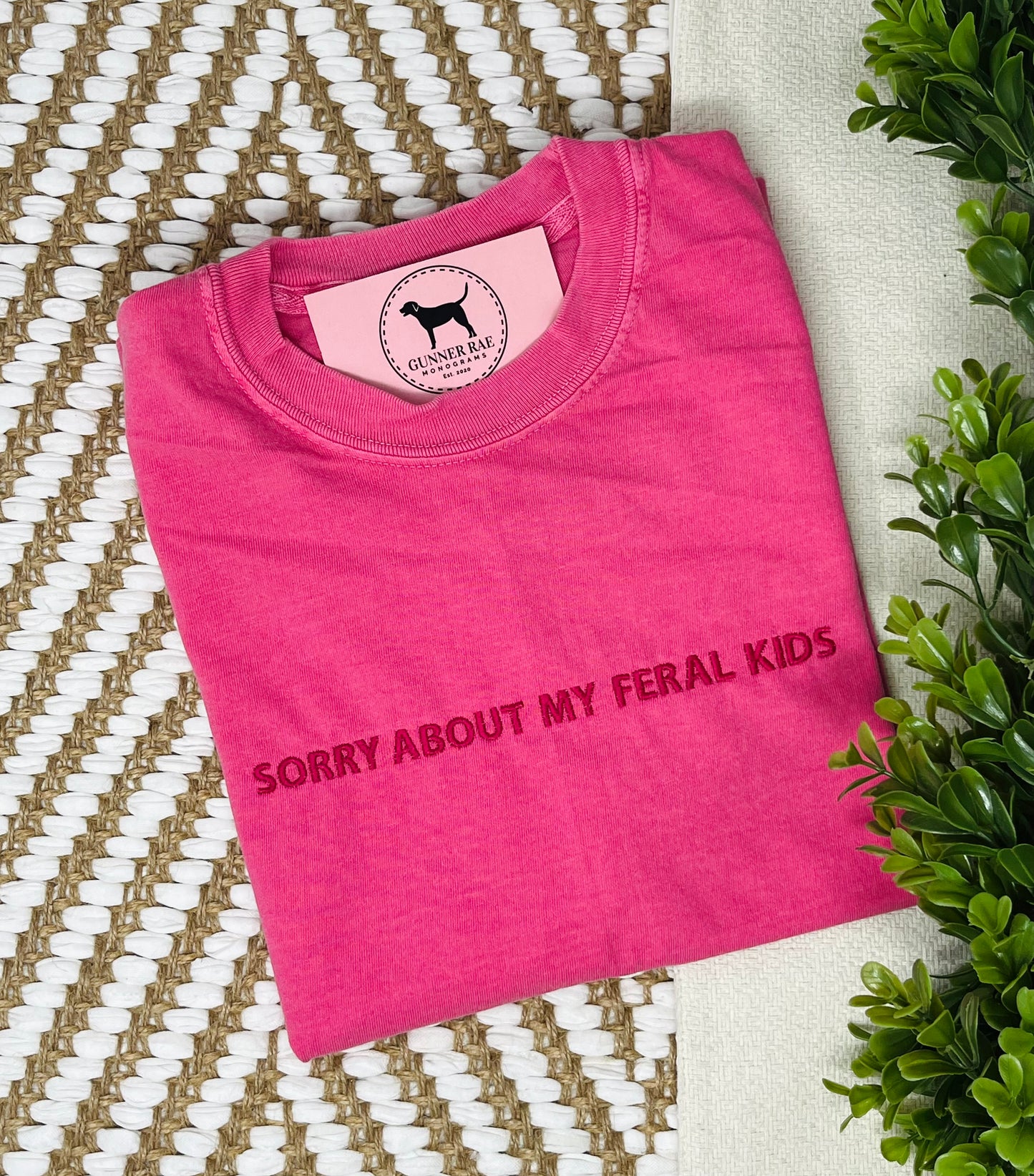 SORRY ABOUT MY FERAL KIDS Custom Embroidered T-shirt or Sweatshirt