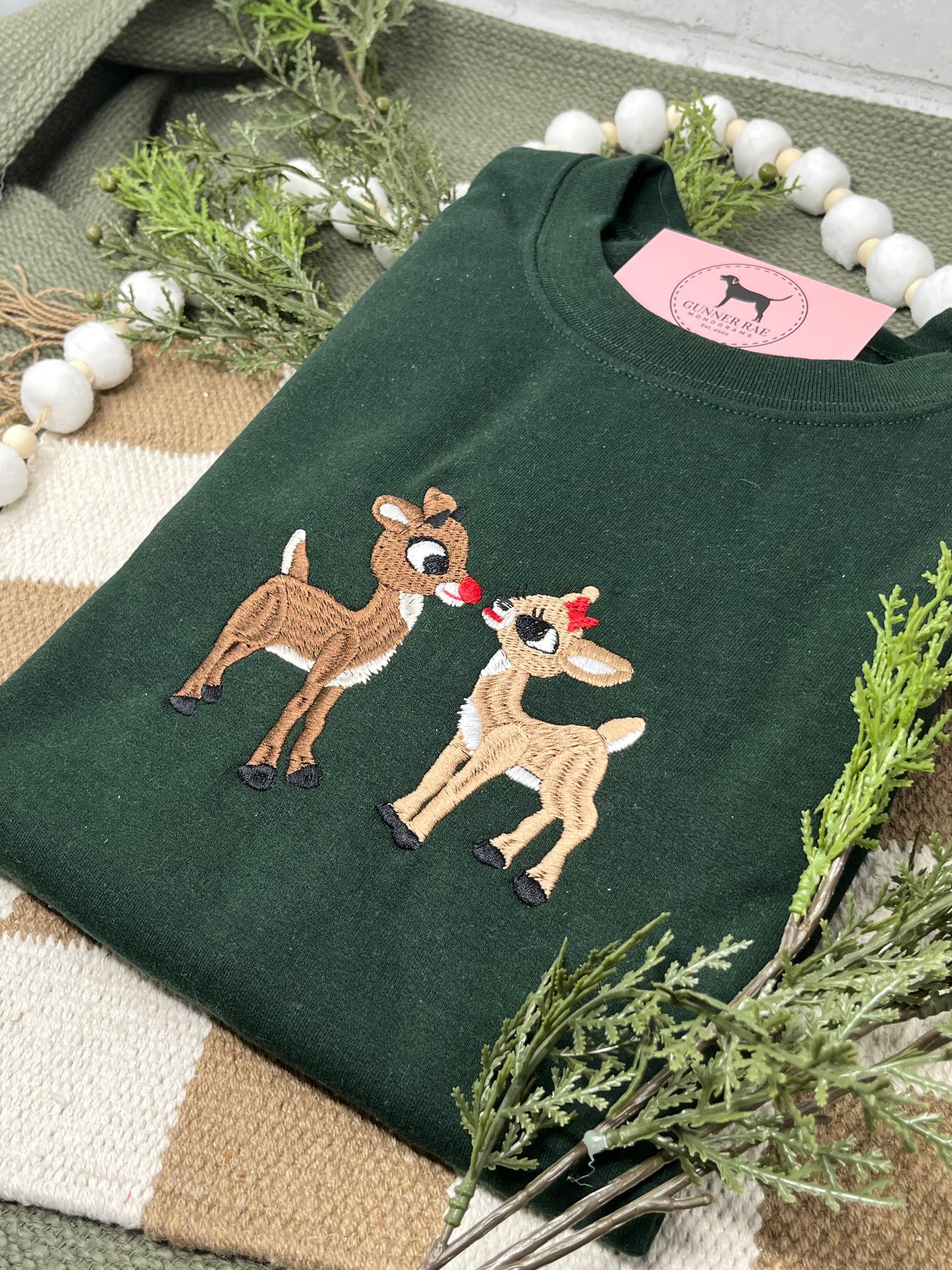 CHRISTMAS DEER Embroidered T-shirt or Sweatshirt