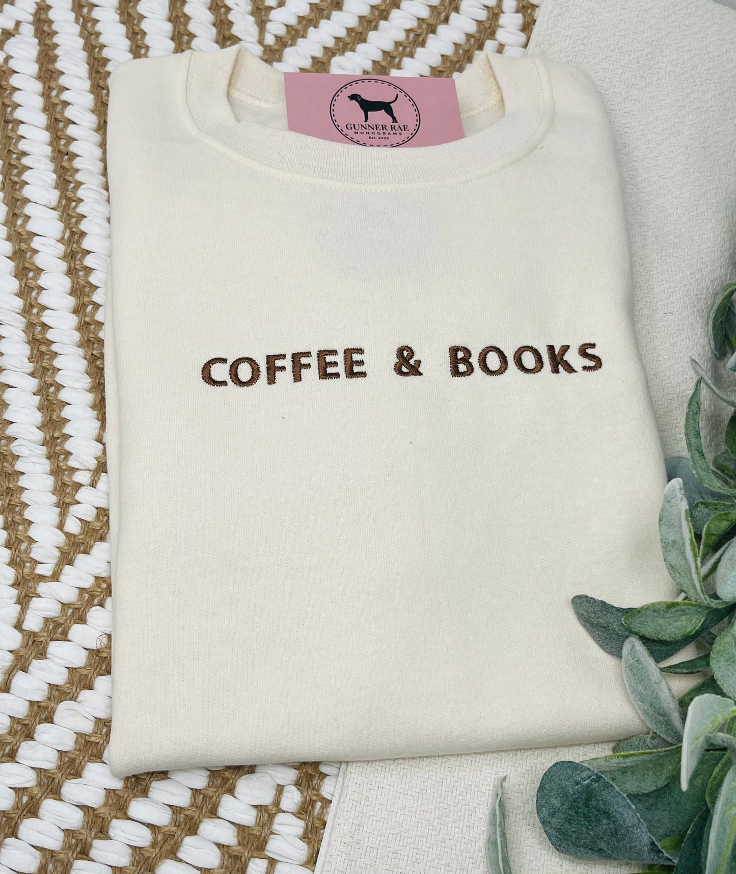 COFFEE & BOOKS Custom Embroidered T-shirt or Sweatshirt