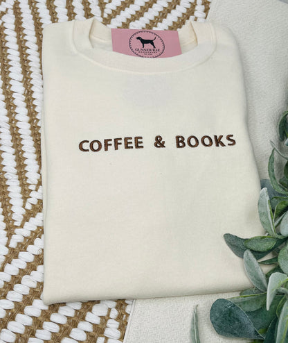 COFFEE & BOOKS Custom Embroidered T-shirt or Sweatshirt