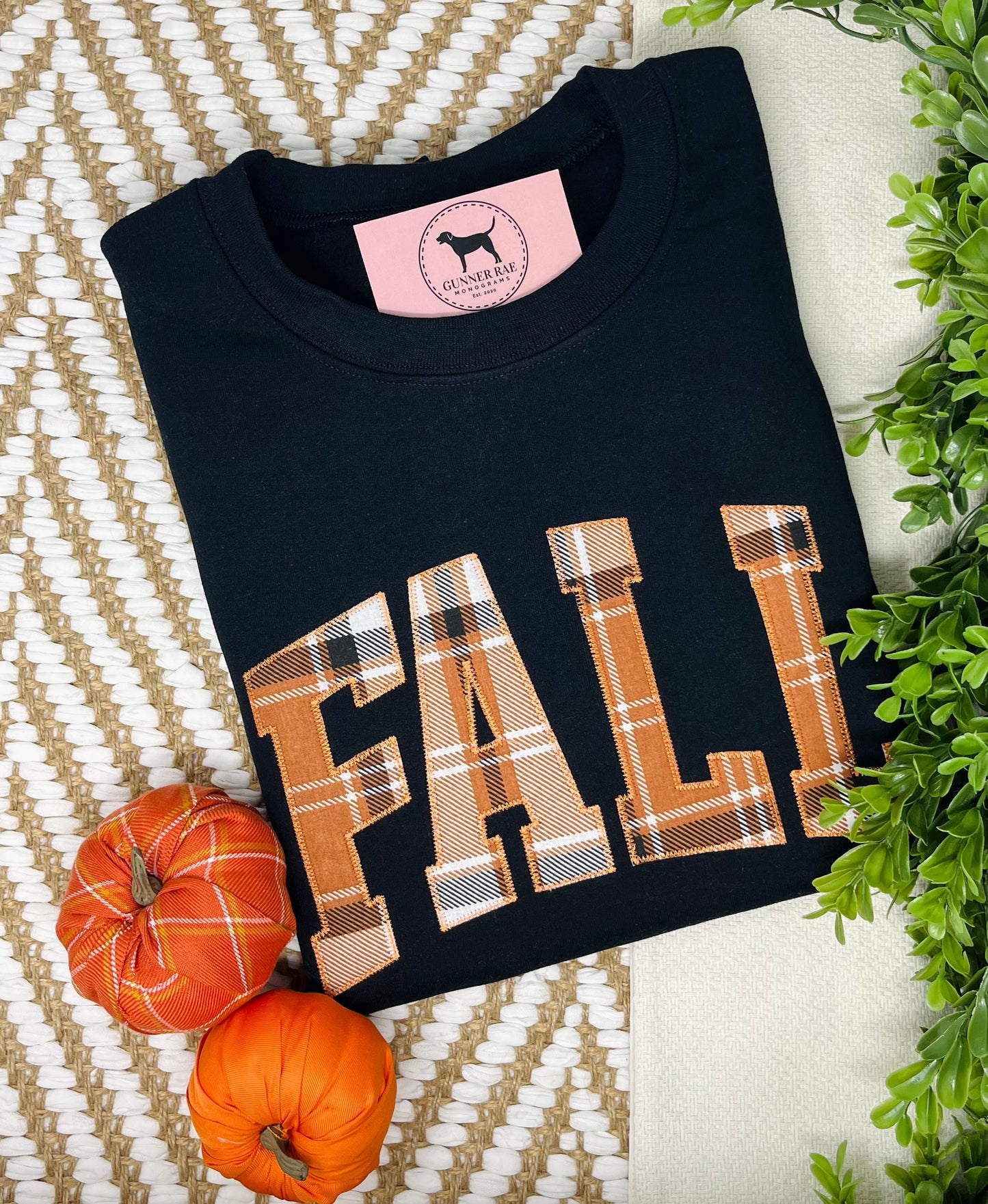 FALL PLAID Applique Embroidered T-shirt or Sweatshirt