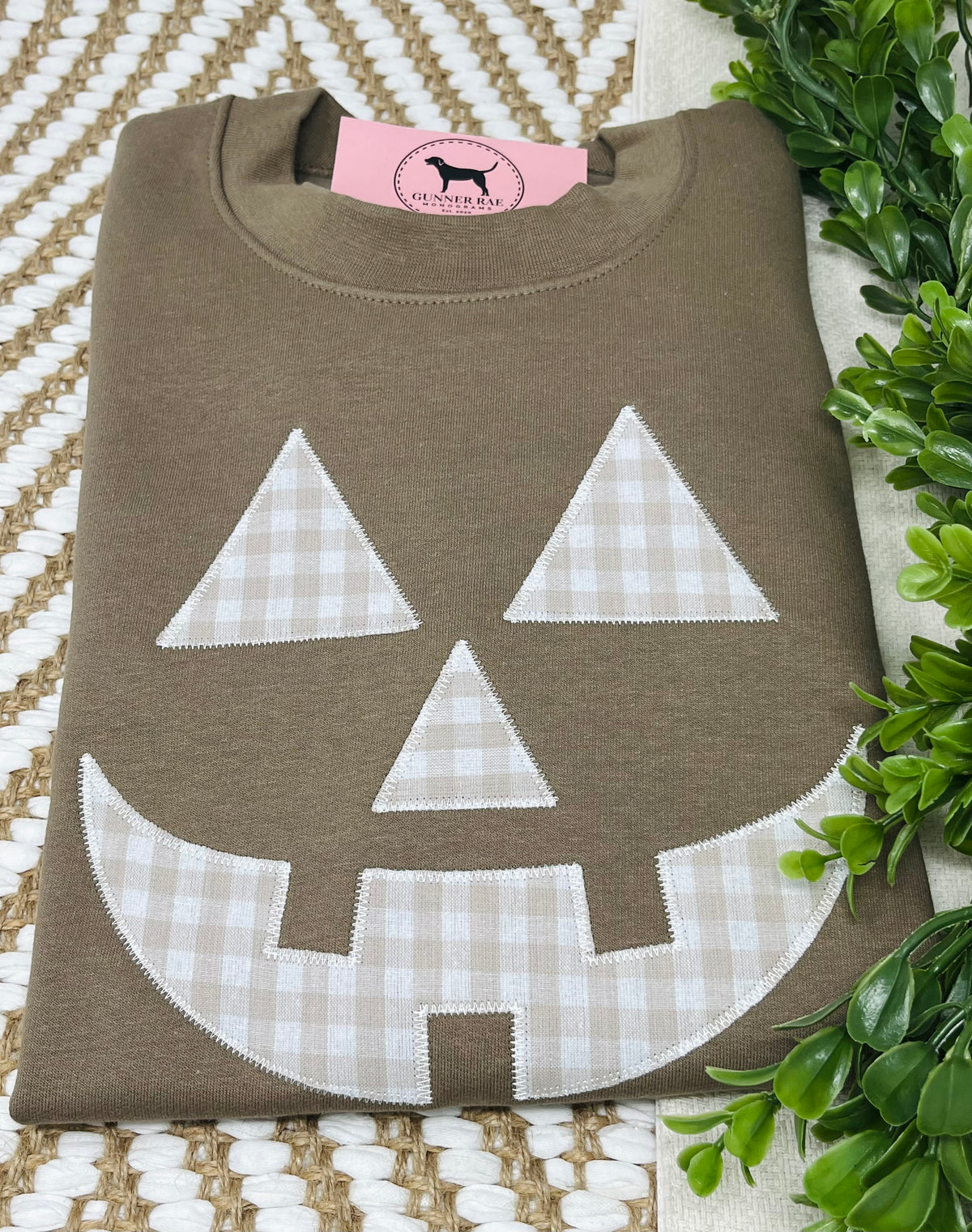 GINGHAM JACK-O-LANTERN FACE Applique Embroidered T-shirt or Sweatshirt