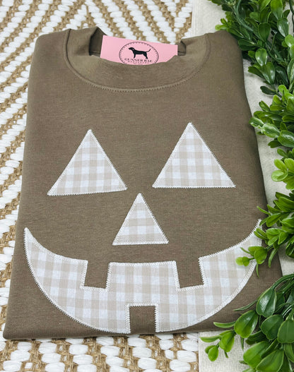GINGHAM JACK-O-LANTERN FACE Applique Embroidered T-shirt or Sweatshirt