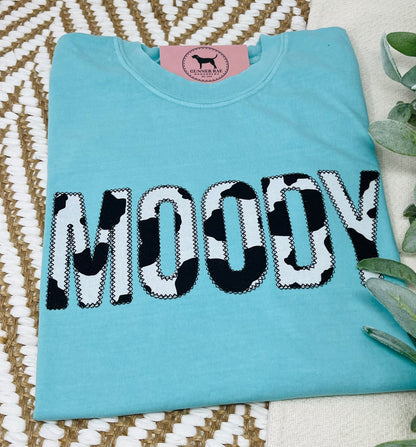 MOODY BLACK COWPRINT Applique Embroidered T-shirt or Sweatshirt