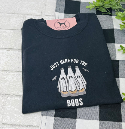 HERE FOR THE BOOS GHOST Embroidered T-shirt or Sweatshirt