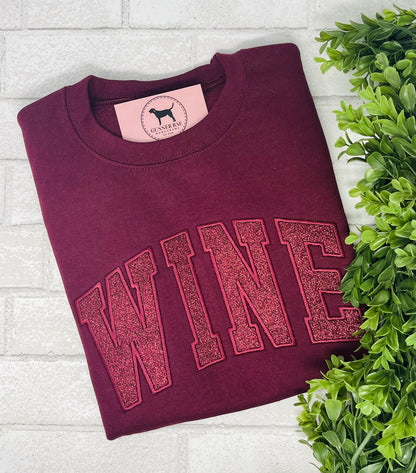 WINE GLITTER  APPLIQUE Custom Embroidered T-shirt or Sweatshirt