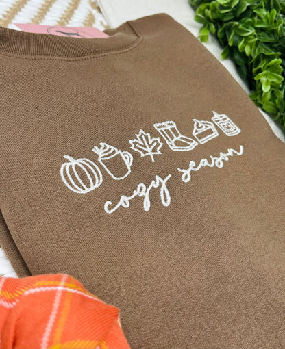 COZY SEASON Embroidered T-shirt or Sweatshirt (single color icon)