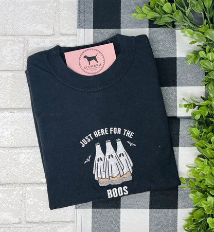 HERE FOR THE BOOS GHOST Embroidered T-shirt or Sweatshirt