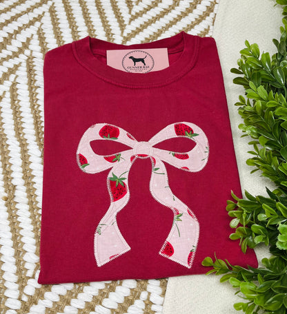 Strawberry Bow Applique T-shirt or Sweatshirt