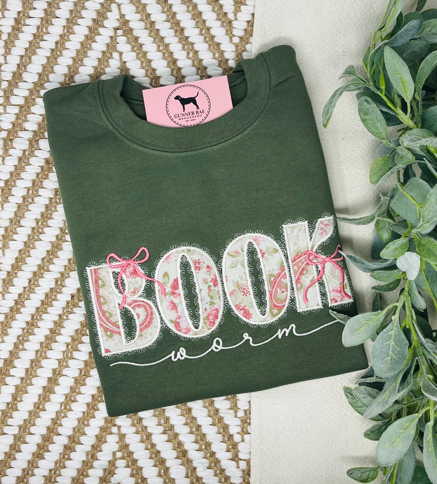 BOOK WORM APPLIQUE Custom Embroidered T-shirt or Sweatshirt