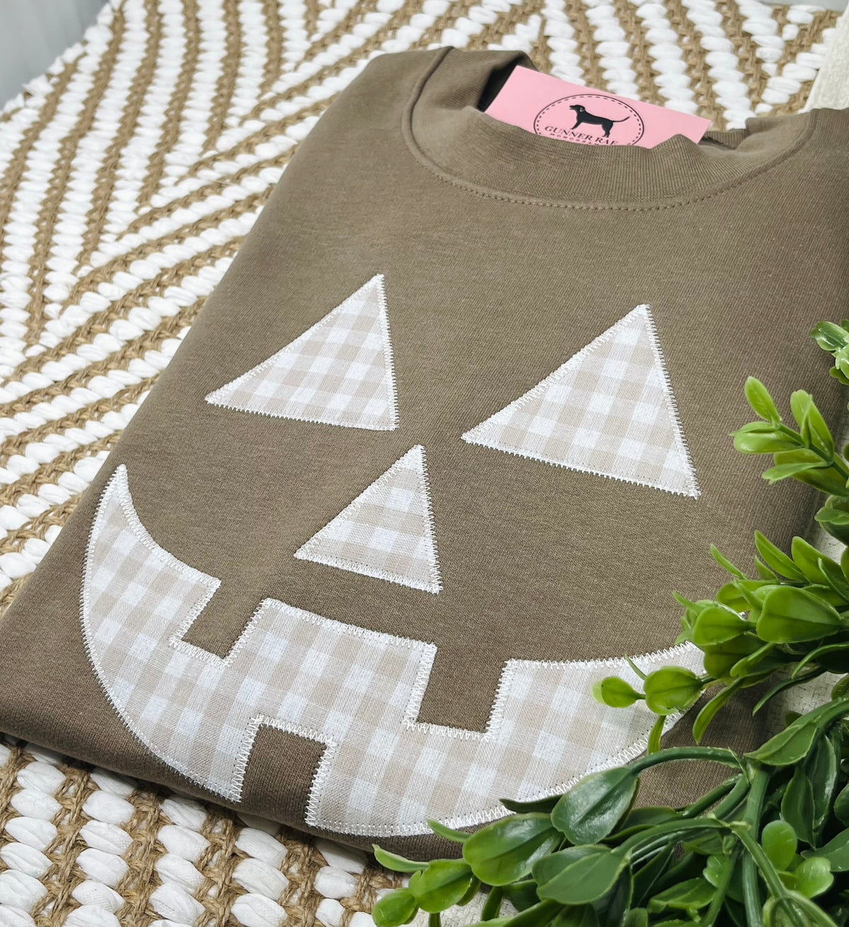 GINGHAM JACK-O-LANTERN FACE Applique Embroidered T-shirt or Sweatshirt