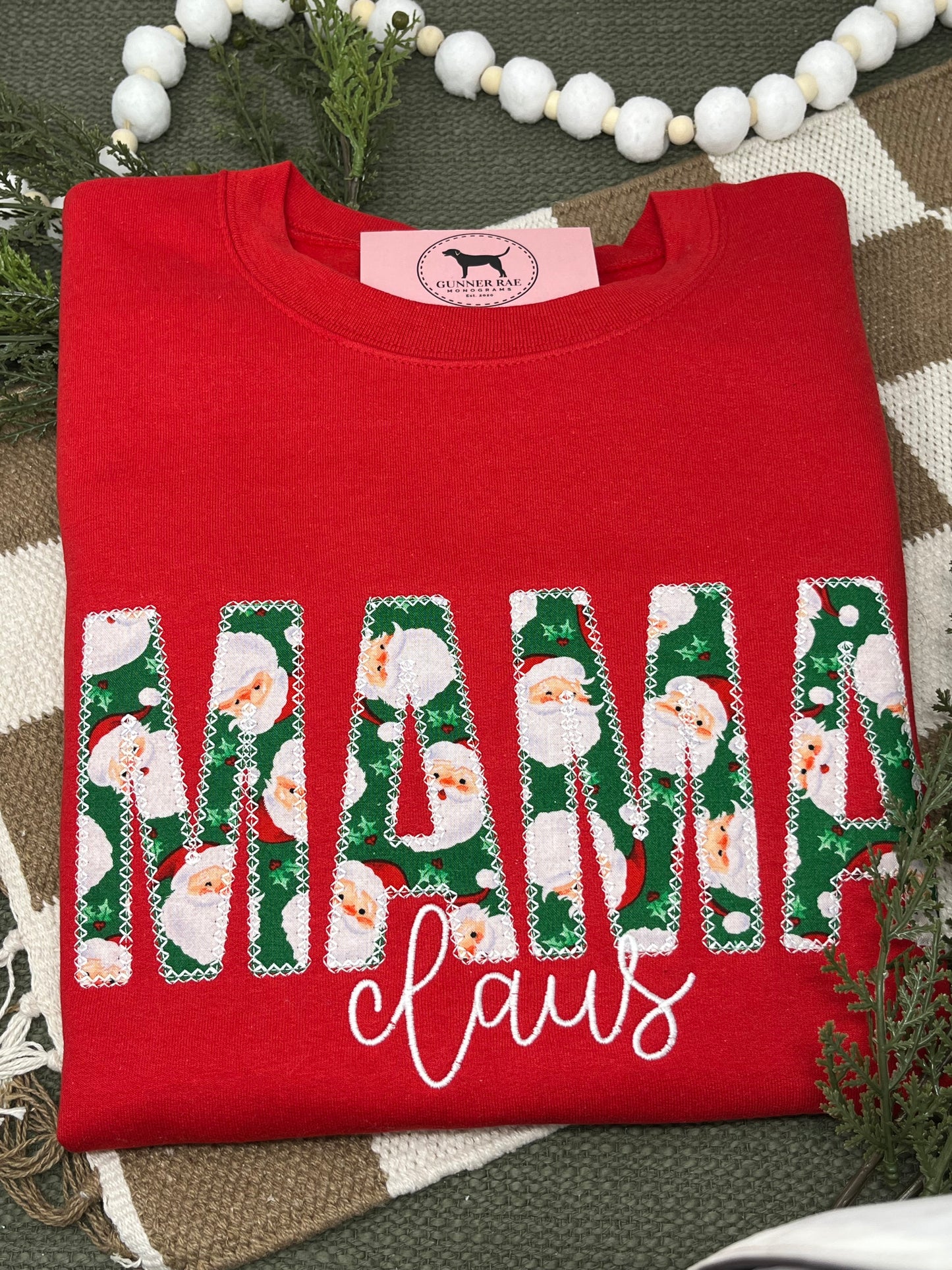 MAMA CLAUS APPLIQUE Embroidered T-shirt or Sweatshirt