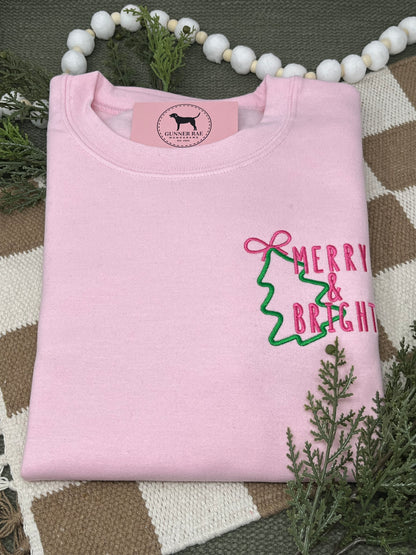MERRY & BRIGHT TREE Embroidered T-shirt or Sweatshirt