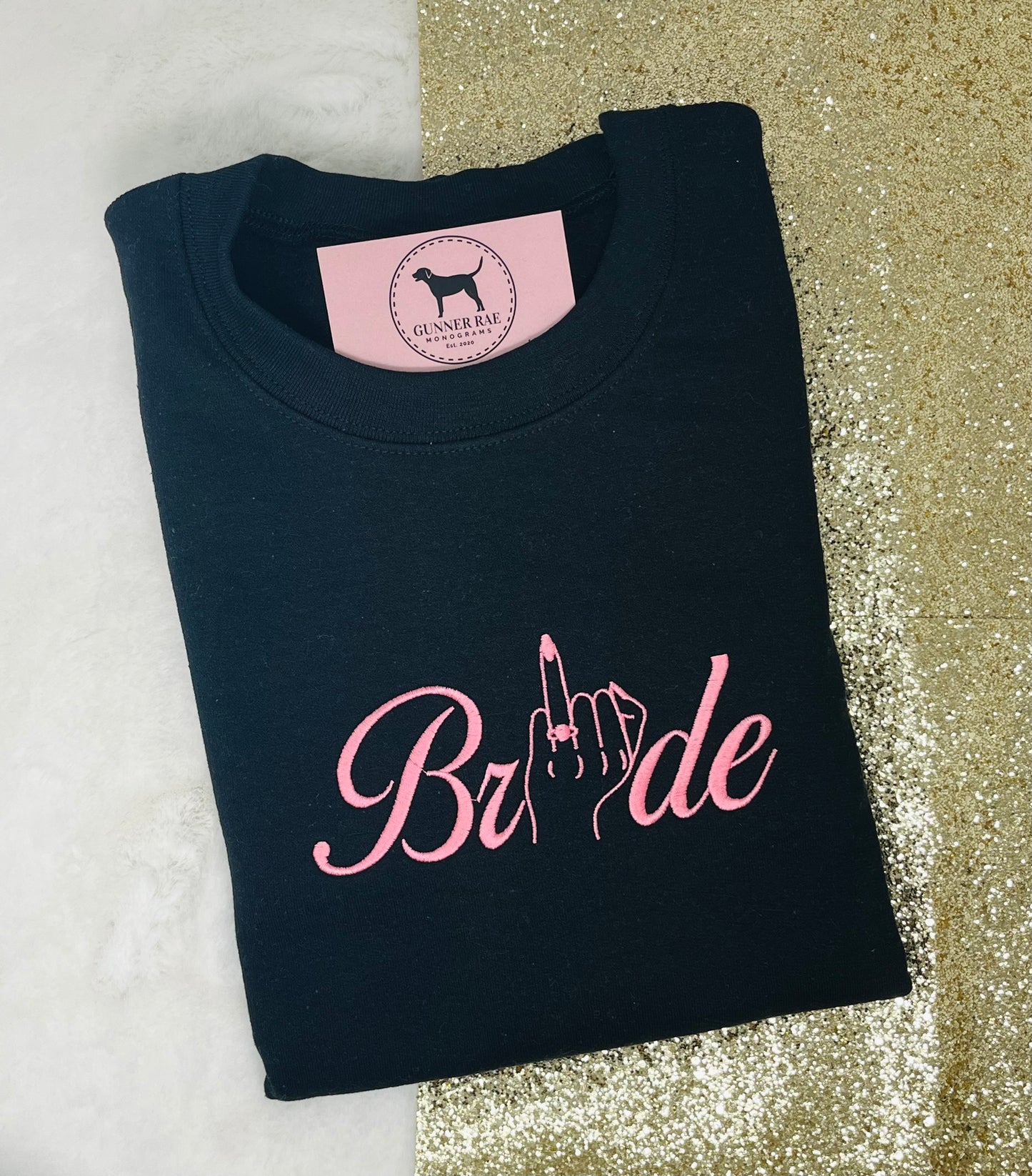 BRIDE RING FINGER Custom Embroidered T-shirt or Sweatshirt