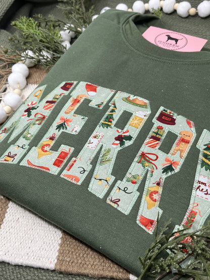 MERRY APPLIQUE Embroidered T-shirt or Sweatshirt