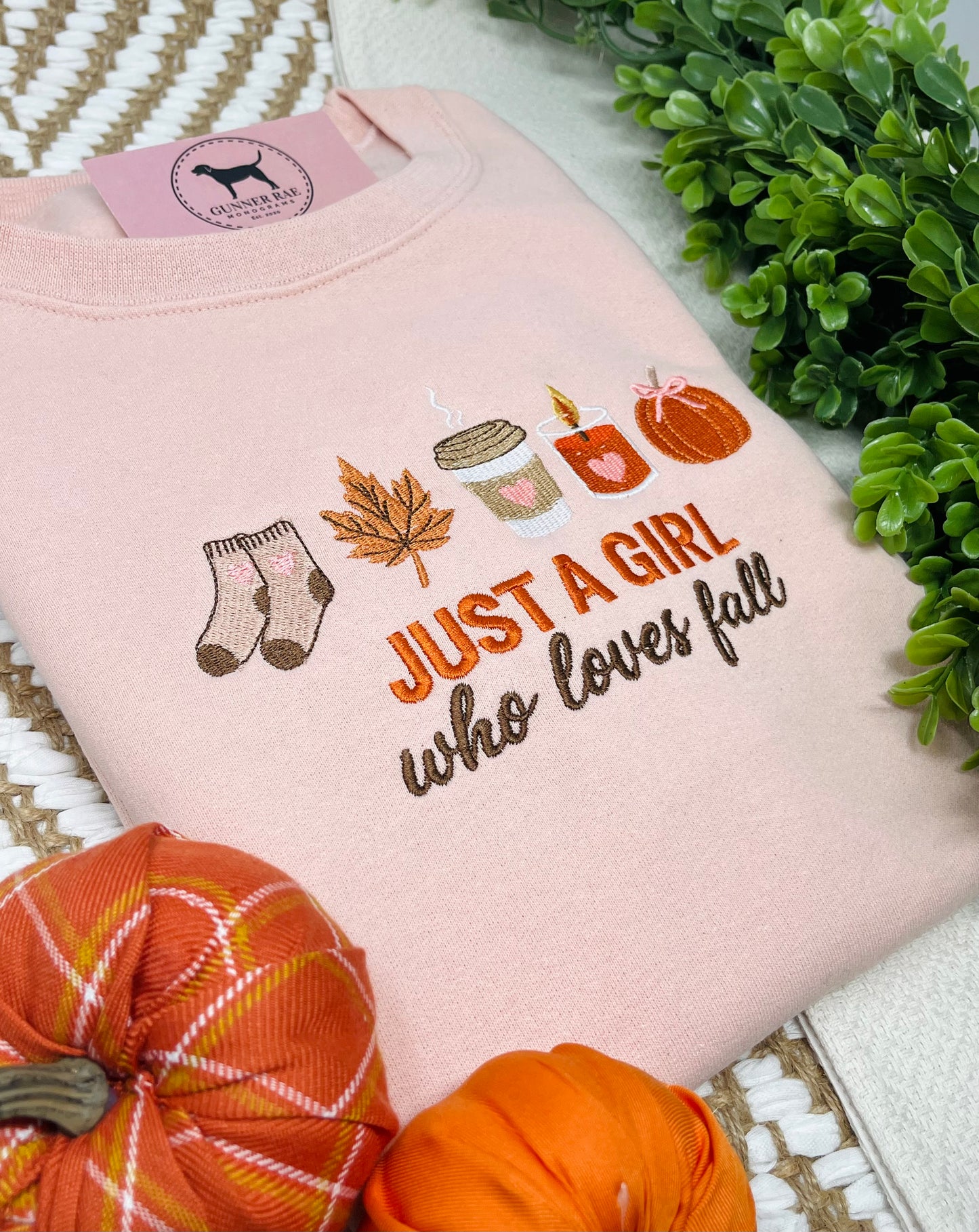 JUST A GIRL WHO LOVES FALL Embroidered T-shirt or Sweatshirt
