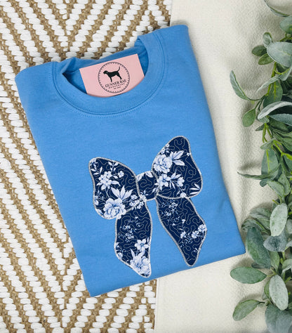 QUILTED BOW Applique Embroidered T-shirt or Sweatshirt