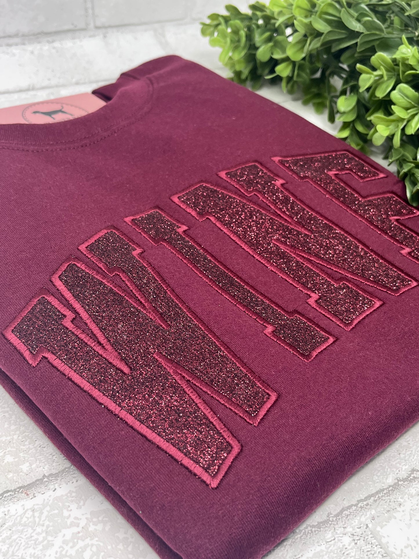 WINE GLITTER  APPLIQUE Custom Embroidered T-shirt or Sweatshirt