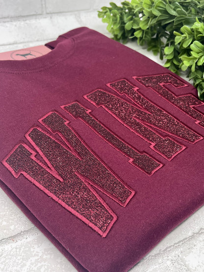 WINE GLITTER  APPLIQUE Custom Embroidered T-shirt or Sweatshirt